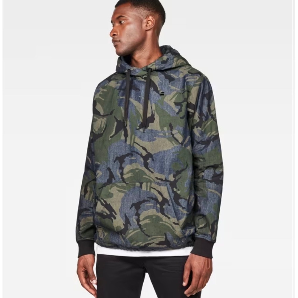 G-Star Raw Stor Anorak Overshirt Camo Denim Hoodie Blue Green Mens L Lightweight